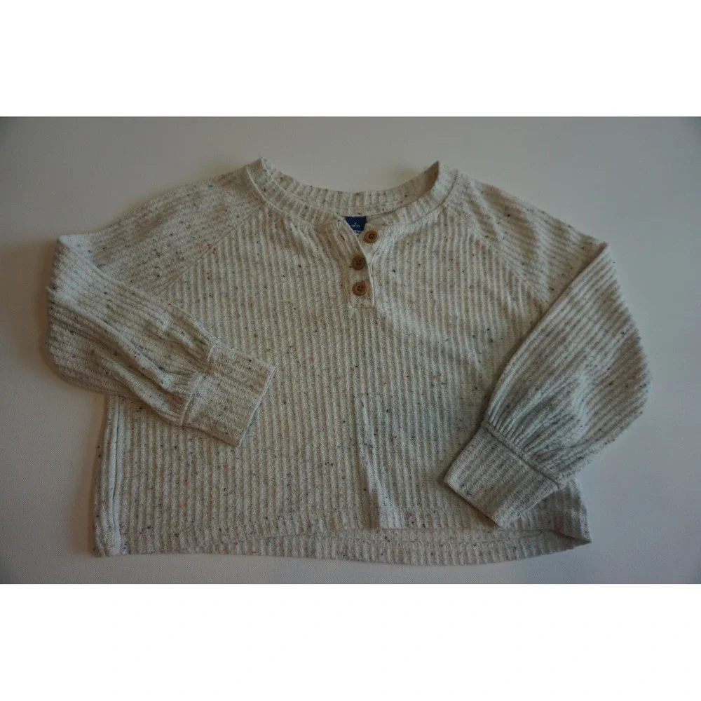 Old Navy Kids Cream Rainbow Confetti Waffle Knit Henley Top S 6-7